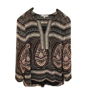 Daniel Rainn Women’s Small Black Boho Long Sleeve Top Blouse Peasant Floral